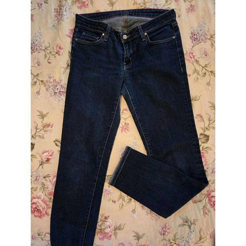 Kate Spade Play Hooky Skinny Jeans Broome Street Size 27 Dark Wash Pink Stitch